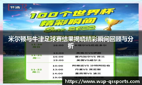 米尔顿与牛津足球赛结果揭晓精彩瞬间回顾与分析